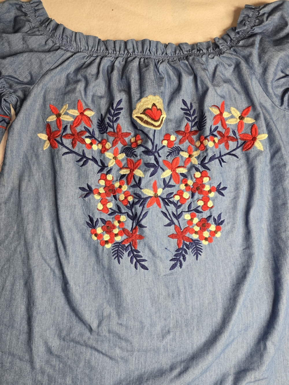Embroidered Off-Shoulder Mini Dress in Denim Blue - Picture 3 of 8